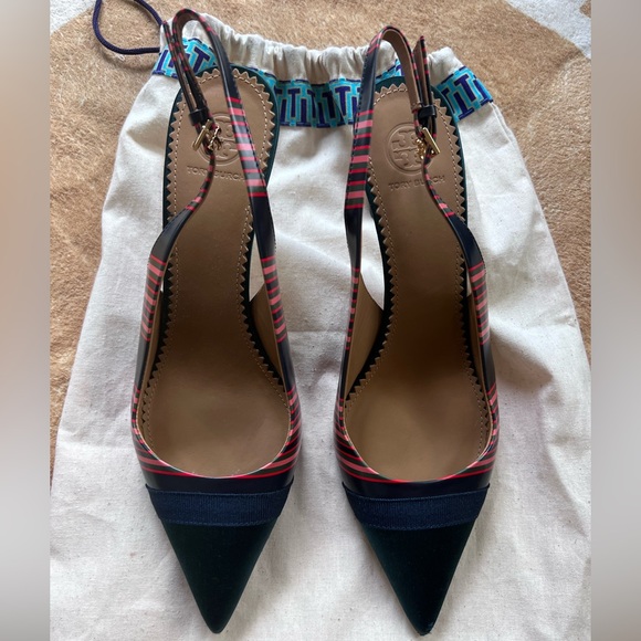 Tory Burch Striped Sling Back Pumps - Picture 2 of 5